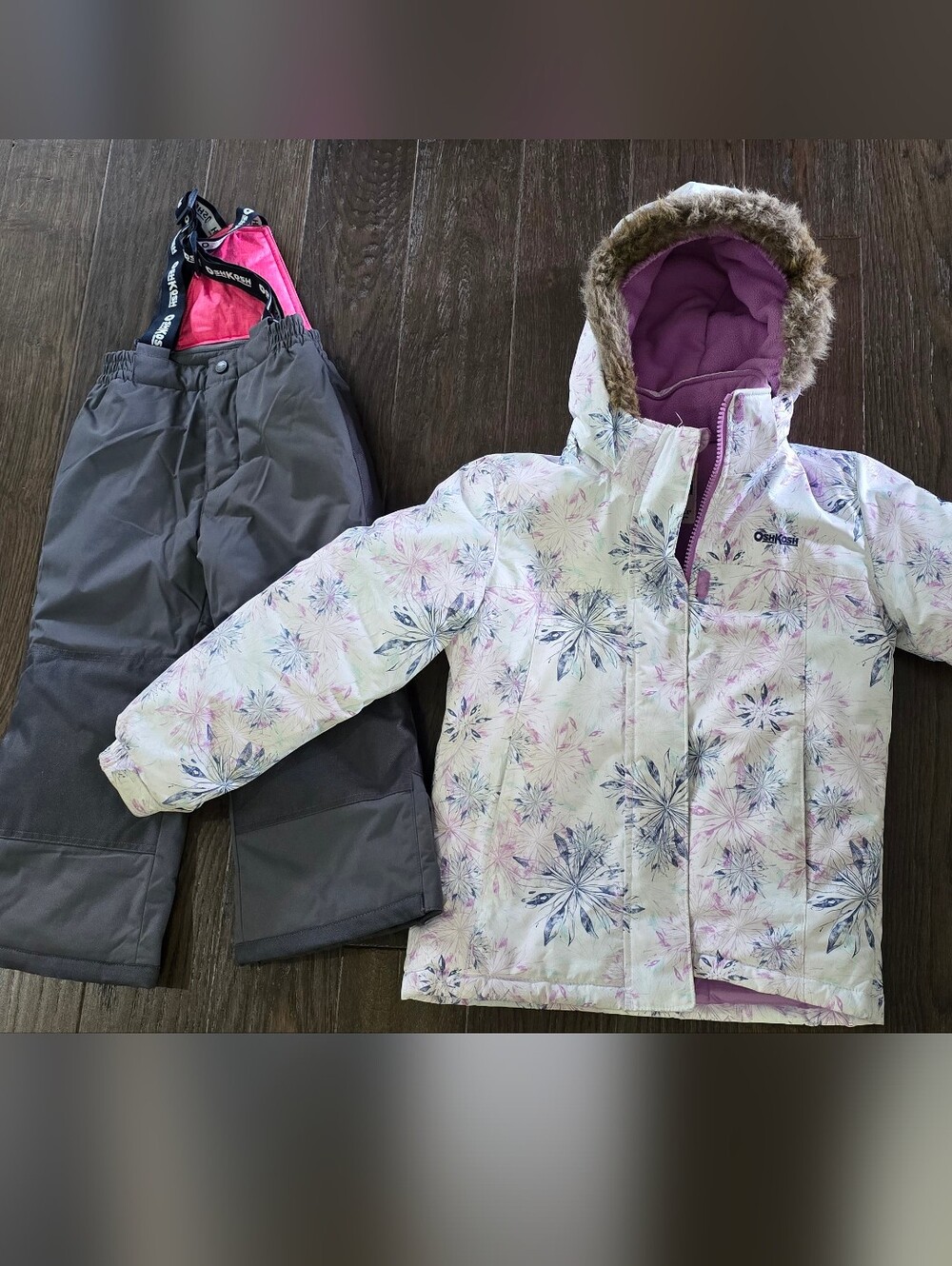 Oshkosh Girls White Floral Snow Jacket with Snow Pants